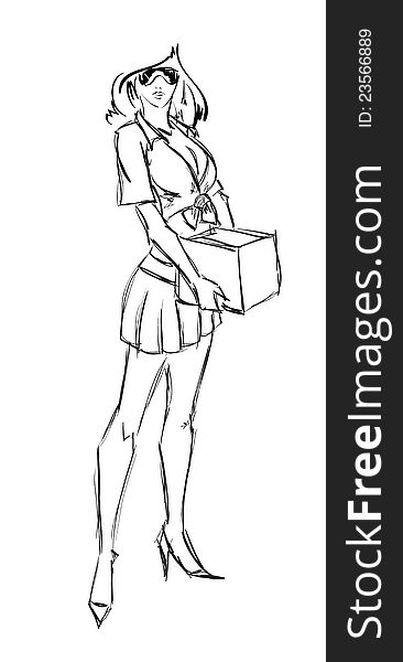 SKETCH. fashion girl. Hand-drawn fashion model