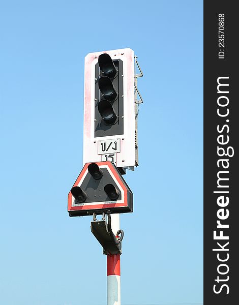 Traffic lights on railway crossing road