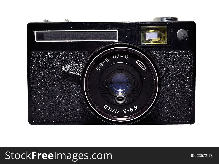 Old photo camera isolated on white background. Old photo camera isolated on white background