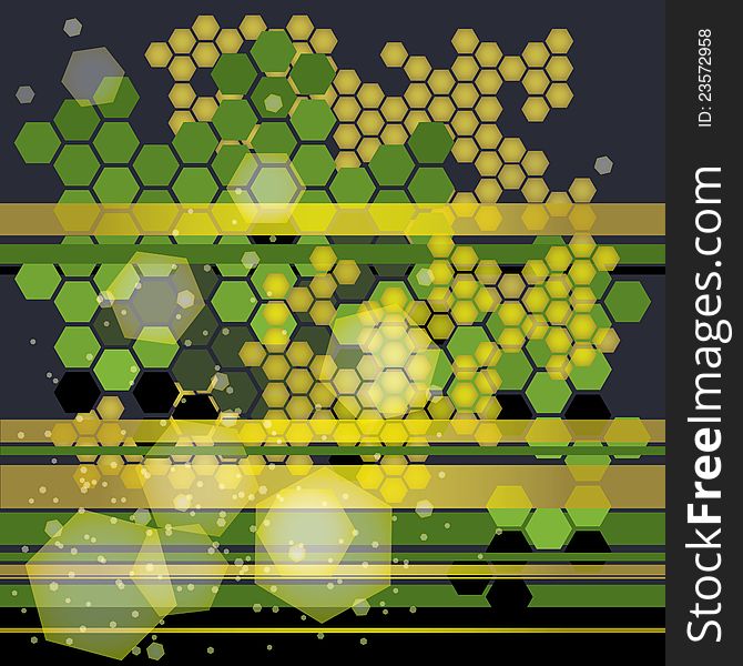 Fine conceptual background with abstract green and yellow honeycombs. Fine conceptual background with abstract green and yellow honeycombs