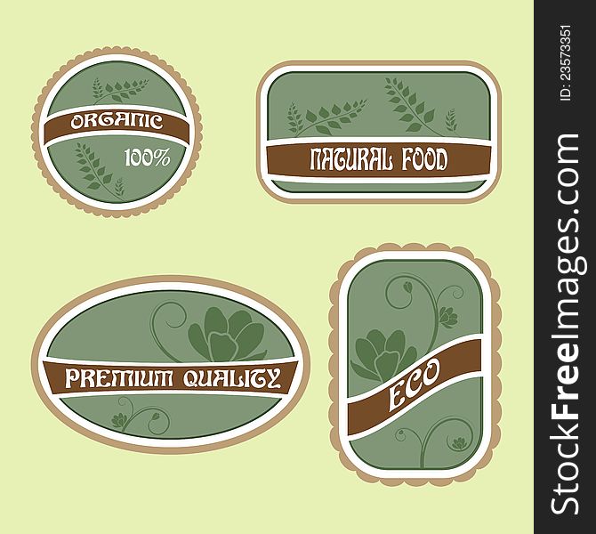 Set of Four Green Eco Natural Labels. Set of Four Green Eco Natural Labels