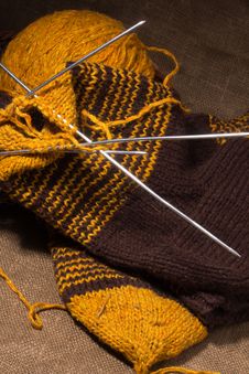 Woollen Scarf With Knitting Needles. Stock Photography Woollen Scarf With Knitting Needles. Stock Photography