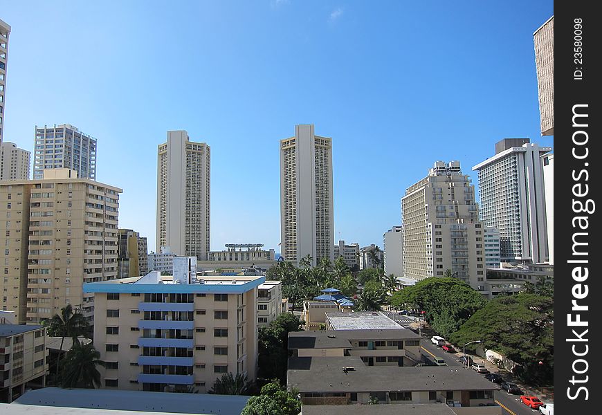 Honolulu with some skyscrapers and blue sky