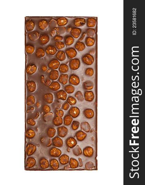 Chocolate bar with hazelnuts isolated