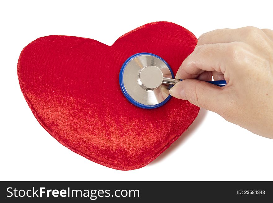 Describing a stethoscope with a red heart. Always be good to your heart. on white. Describing a stethoscope with a red heart. Always be good to your heart. on white.