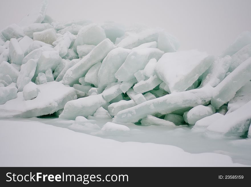 Ice rocks on a seaside in winter