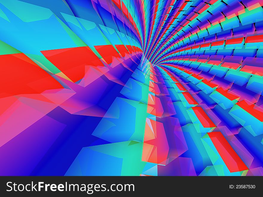 This tunnel bright colours red green and blue abstract