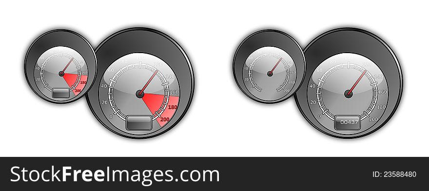 Two dashboard speedmeter gauges