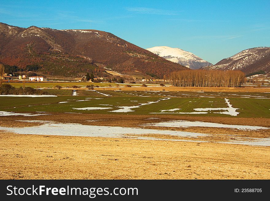 Image of umbria landscape in the winter season with the snow