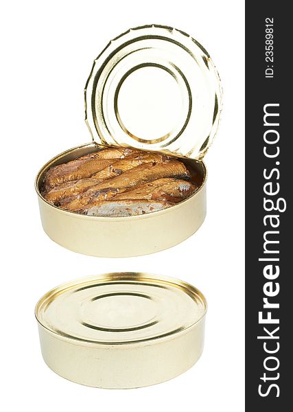 Semi open a tin of sprats is isolated on a white background