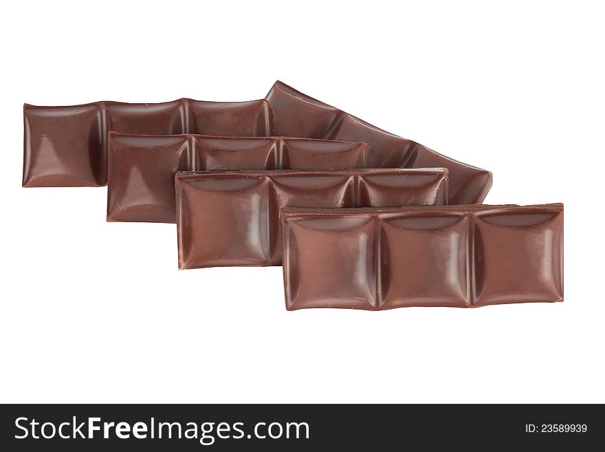 Chocolate pieces isolated on a white background