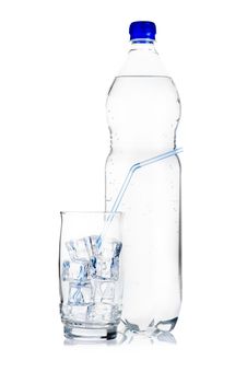 Bottle Of Mineral Water And Glass Stock Photo