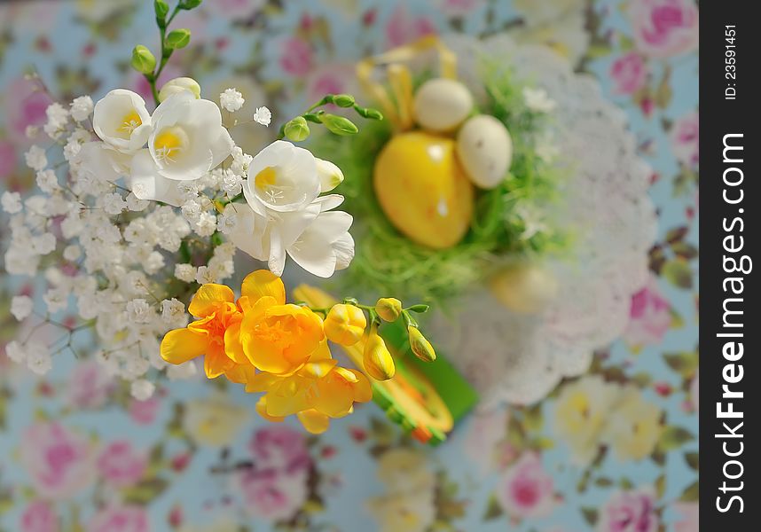 Easter still-life of egg colored with colors
