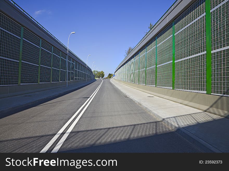 Sound absorption walls on a a road