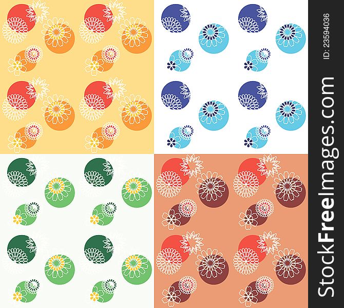 Seamless floral background with circles