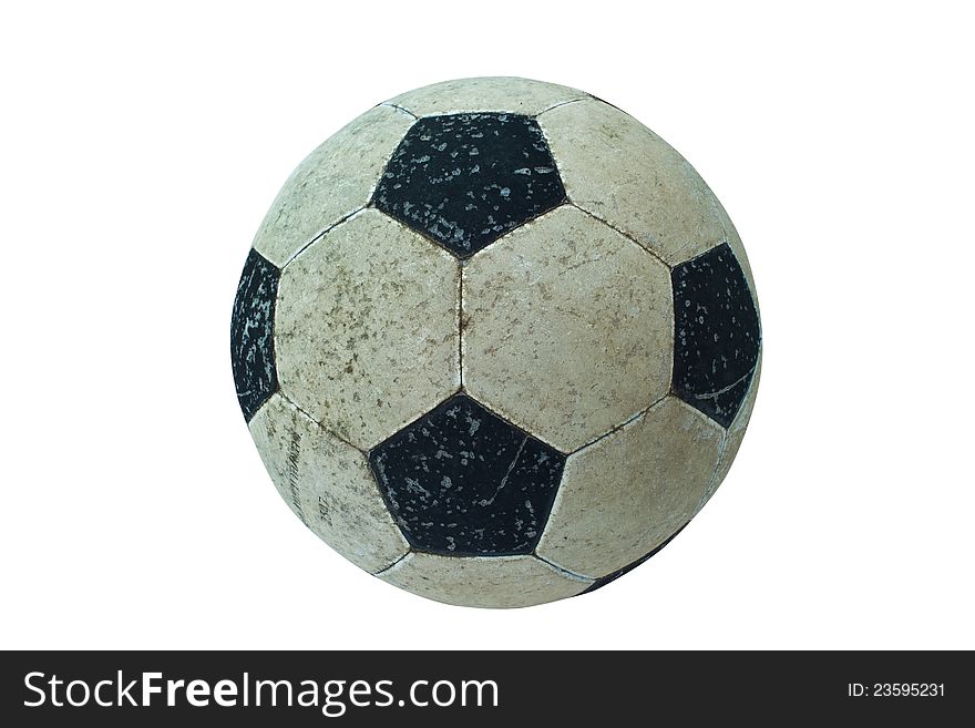 Old soccer ball on white background.