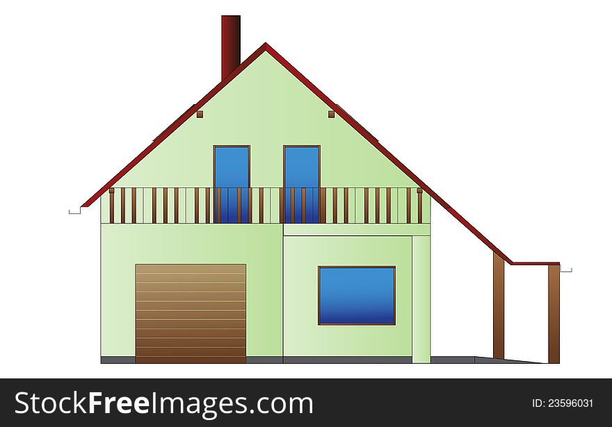 Green fictitious house drawing on white background.