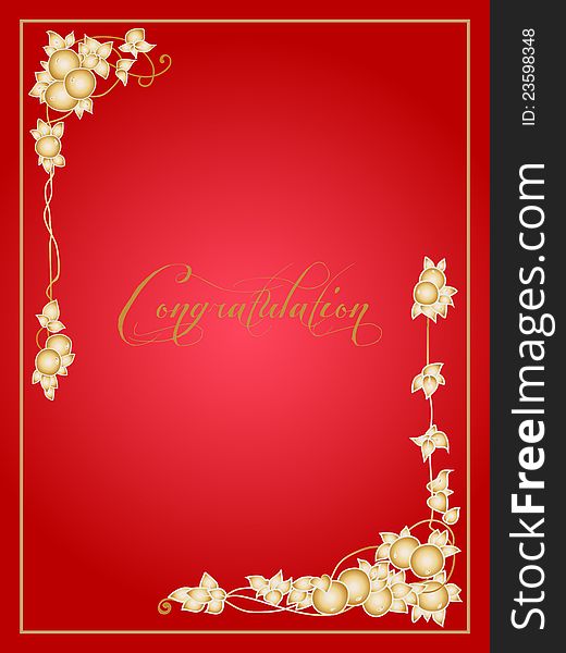 Greeting card with gold apples on a red background with a place for the text