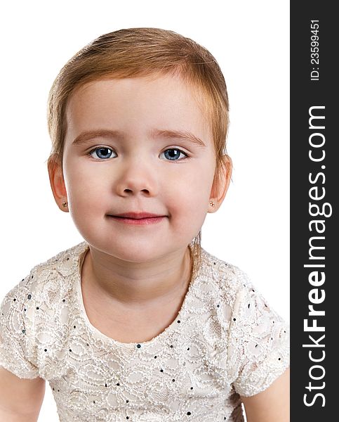 Portrait of beautiful little girl on a white