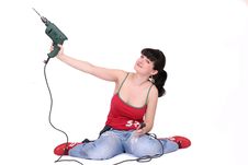 A Brunette With A Drill Stock Images