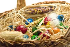 Easter Eggs In Straw Nest Stock Photo