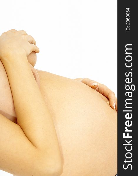 A pregnant woman white background