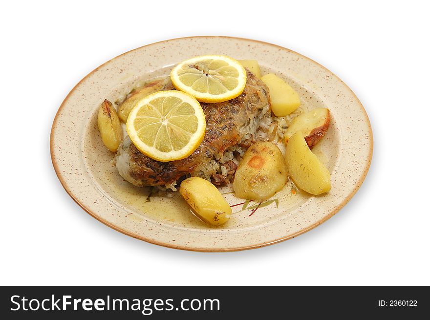 Pork cooked with oven potatoes Greek recipe