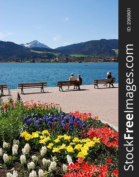 Relaxing at a mountain lake in bavaria