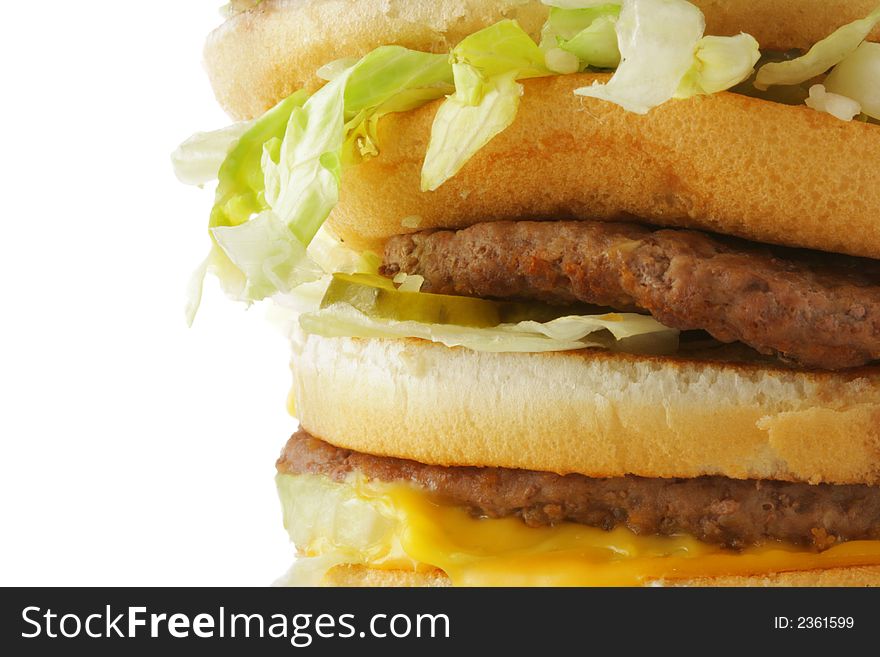 Hamburger close-up isolated over a white background