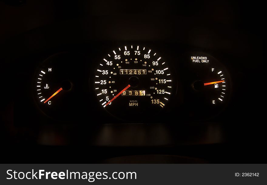 Photo of a lit up speedometer