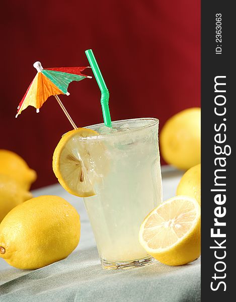 Lemon cocktail with ice particles