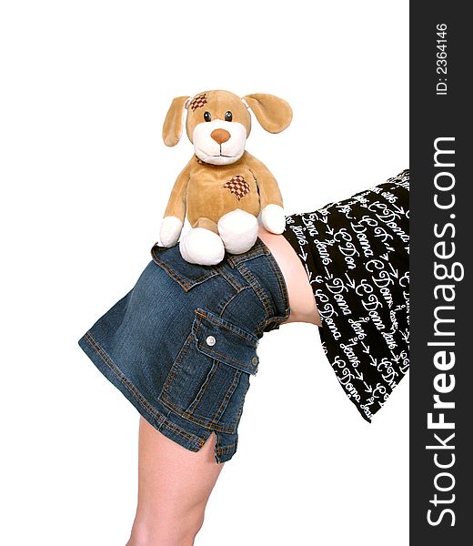 Soft toy dog and girl