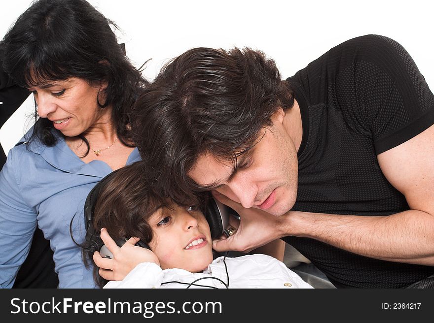 Happy family spending time together over white background. Happy family spending time together over white background