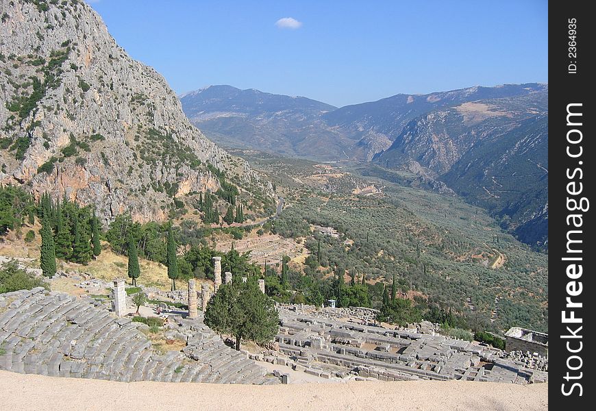 Greece, Delphi, ancient amphitheatre ruins. Greece, Delphi, ancient amphitheatre ruins