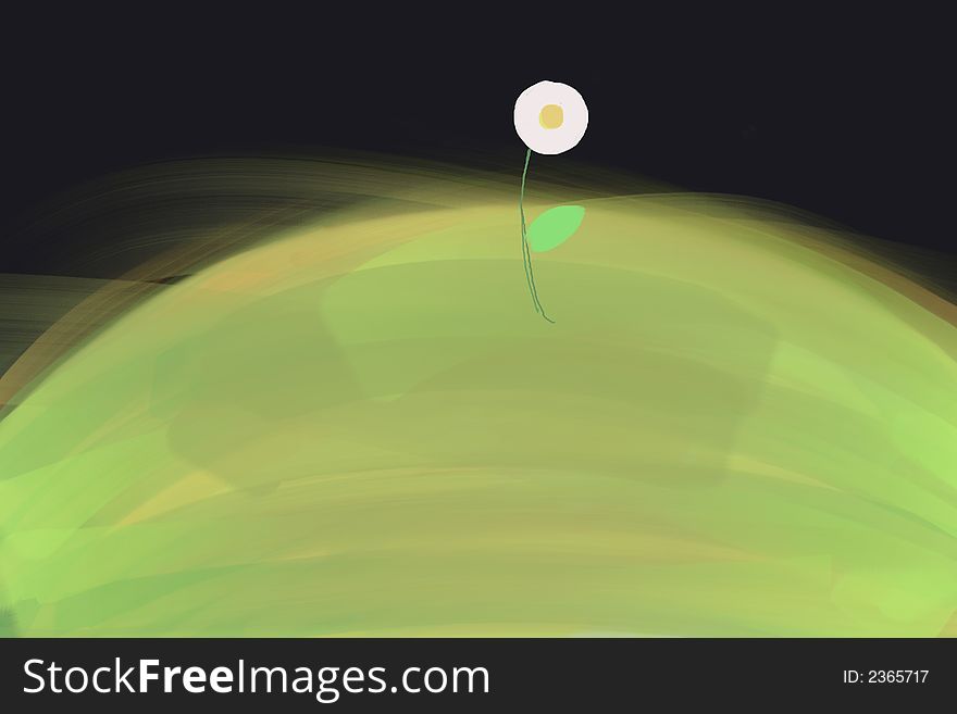 Flower on green earth with black background illustration.