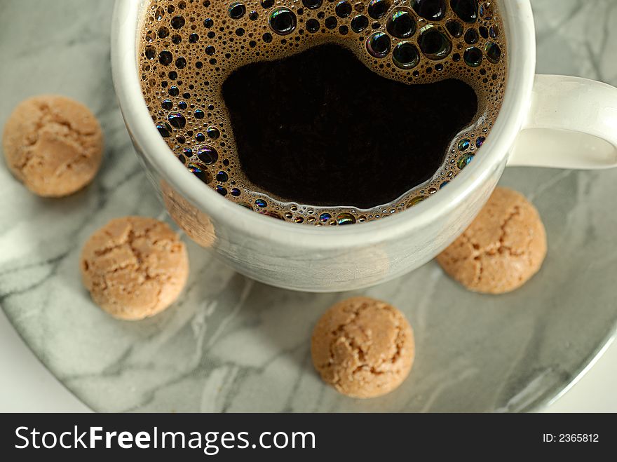 Macro of hot Turkish coffee, just bojled