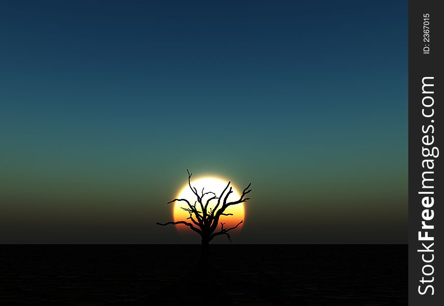 An image of a bare tree in a desert landscape. An image of a bare tree in a desert landscape.