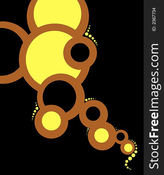 A three color abstract with black, yellow and orange brownish circles in an interesting pattern. A three color abstract with black, yellow and orange brownish circles in an interesting pattern.