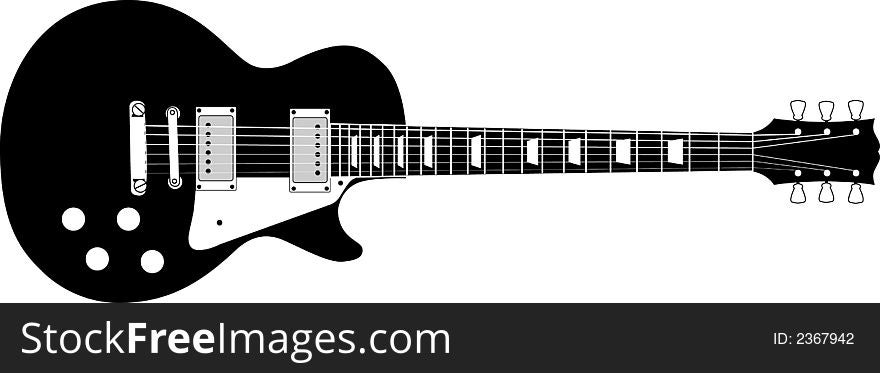 A detailed drawing of a solid-body electric guitar. A detailed drawing of a solid-body electric guitar