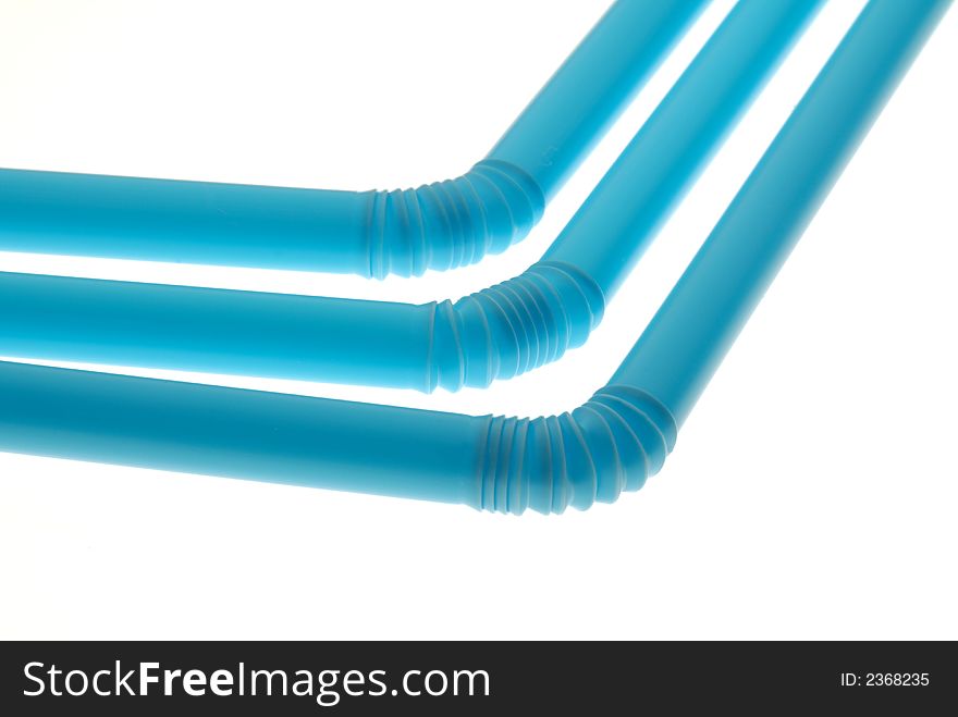 Blue drinking straw on white background