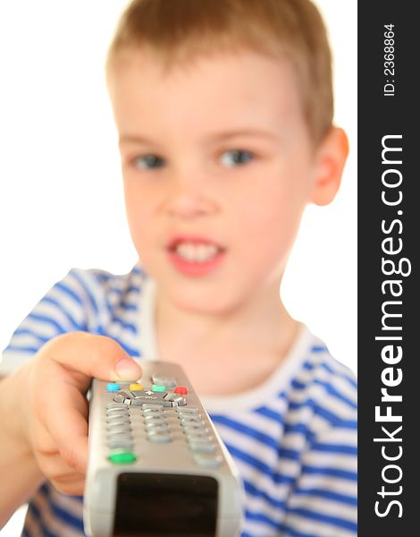 Boy with remote control on a white background
