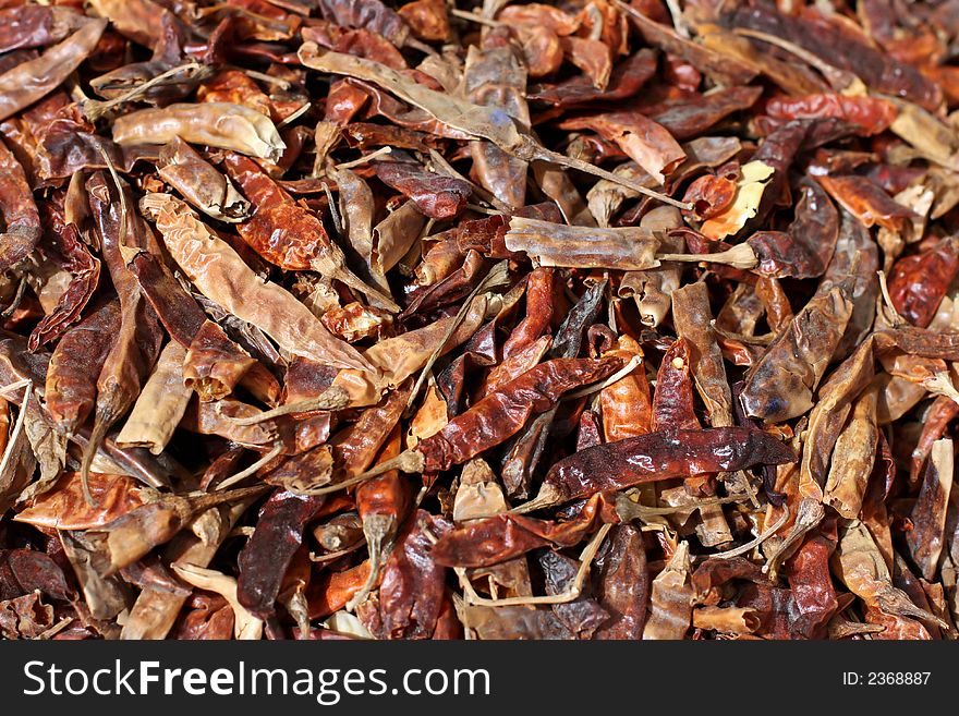 Dried red pepper lays in a plenty