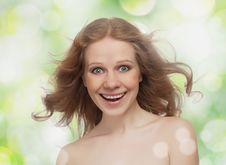 Beautiful  Girl With Flowing Hair Laughs Stock Photography