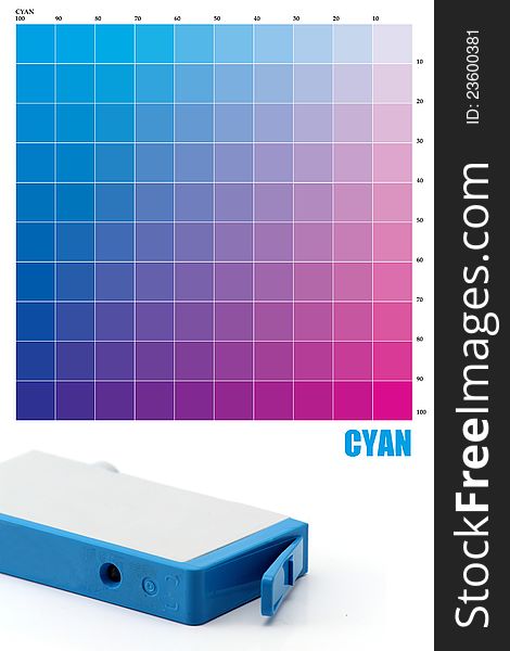 CMYK Inkjet printer ink close-up shot and color charts. CMYK Inkjet printer ink close-up shot and color charts