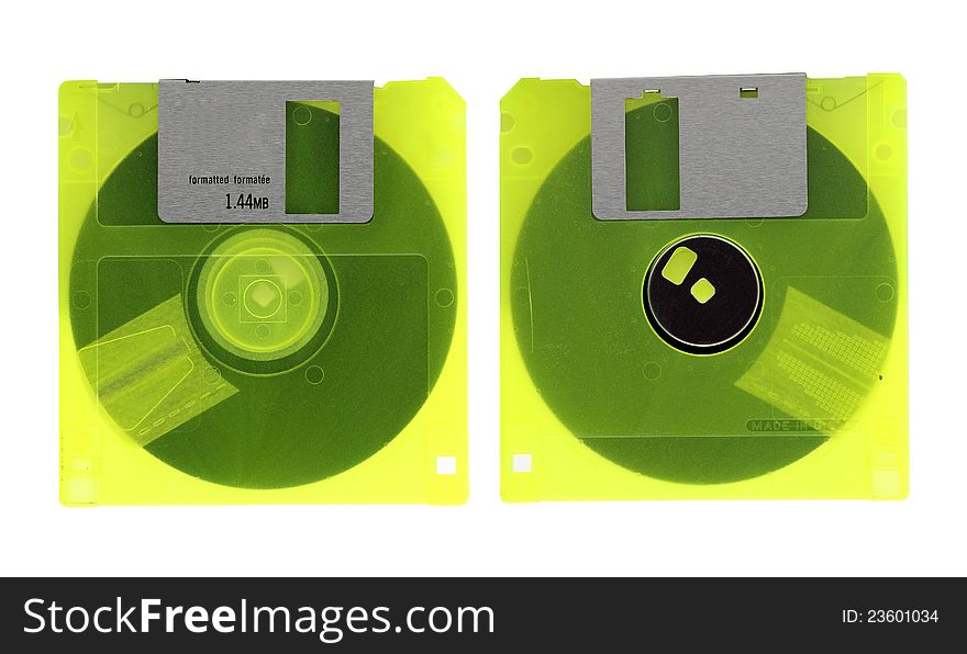 Old diskette on white background