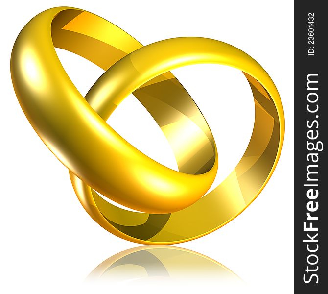 Connected Golden Wedding Rings-3d