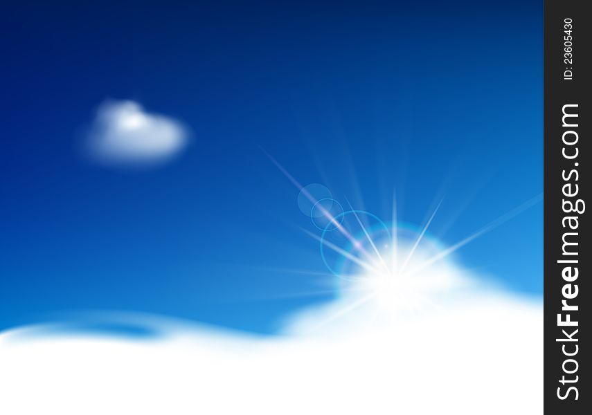 Bright blue sky with clouds and place for text