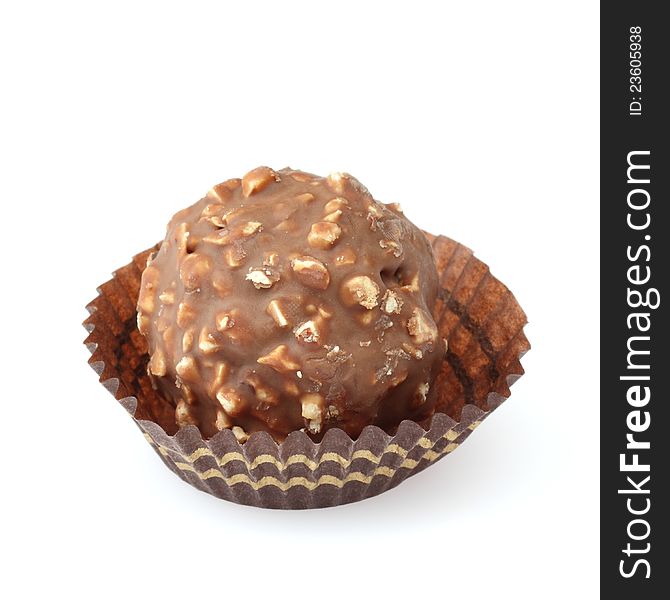 Chocolate ball on white background