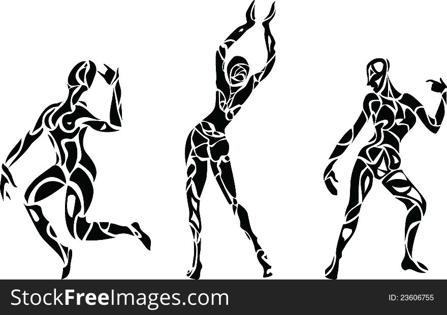 Silhouettes of dancing woman