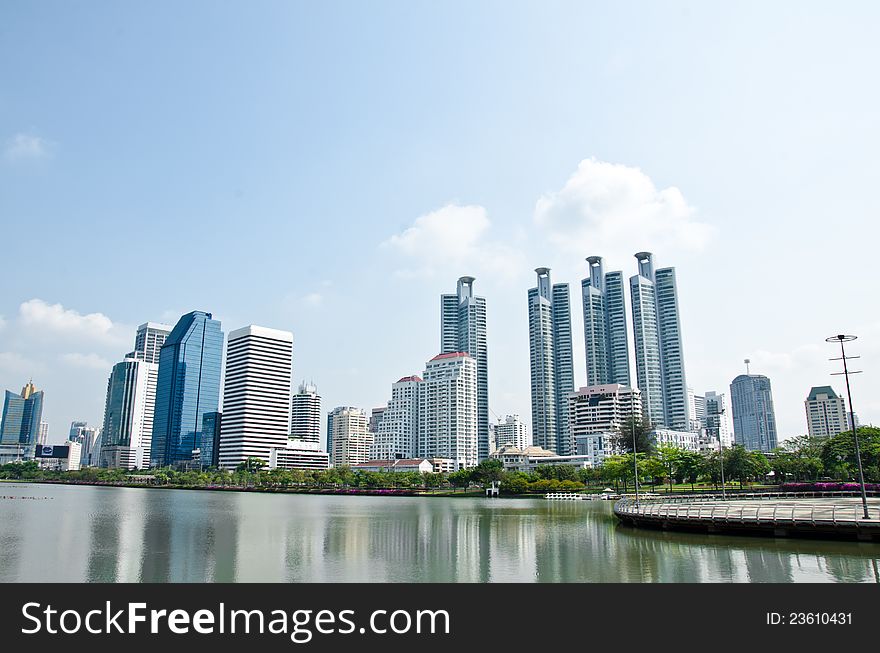 The high-rise buildings in downtown Bangkok Thailand